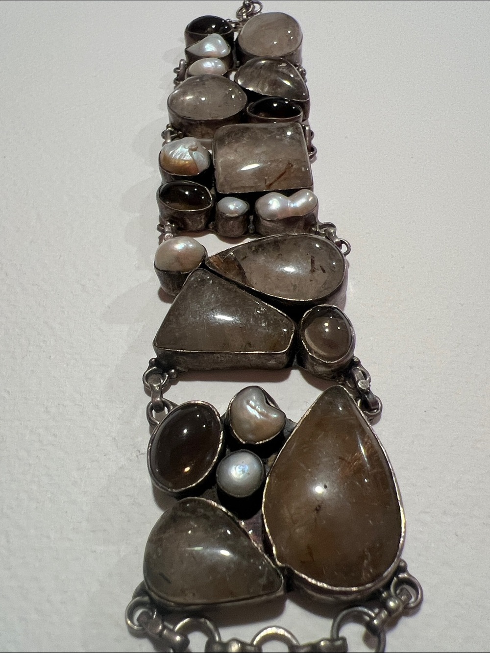 Handcrafted Gray Pearl & Smoky Quartz Statement Bracelet